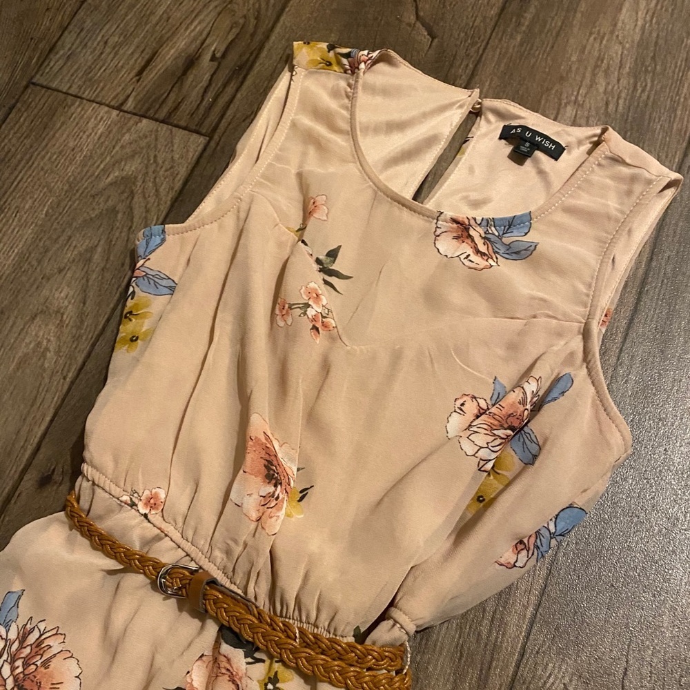 As U Wish Floral Asymmetrical Midi Dress Nude Pink Sleeveless Small - Picture 4 of 6